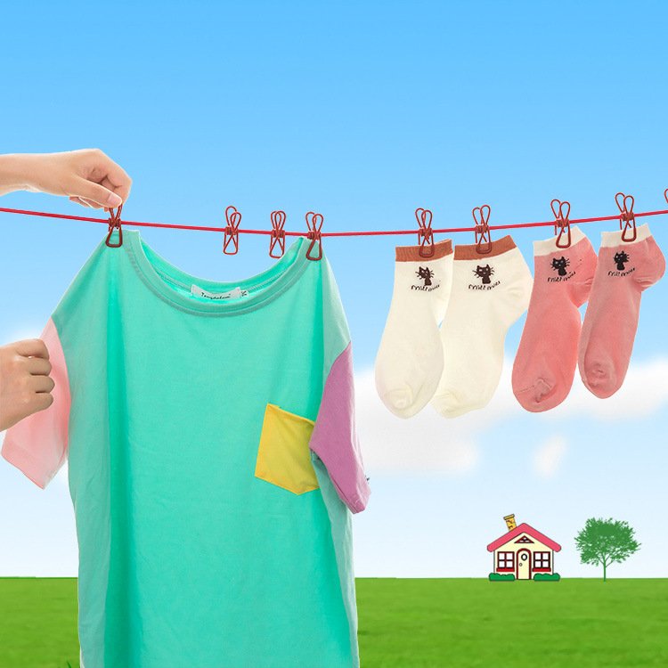 Wholesale colorful elastic clothesline Creative portable Outdoor Clothesline Household 12 clips windproof drying rope