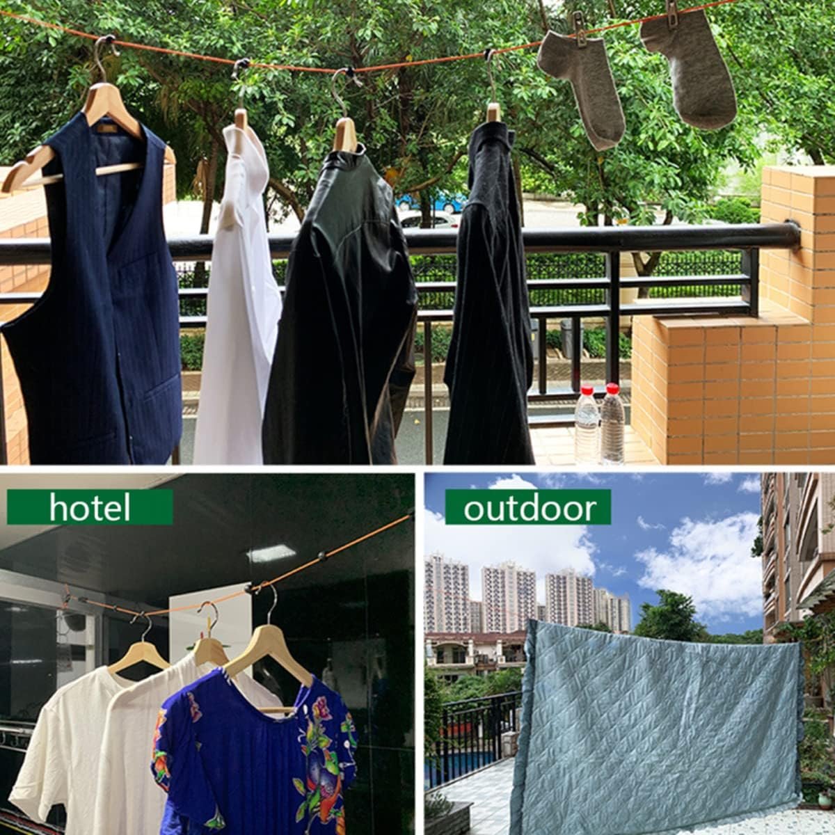 Portable Travel Clothesline Adjustable10 Meters Camping Clothes line, Laundry Drying Rope for Hotel Trip