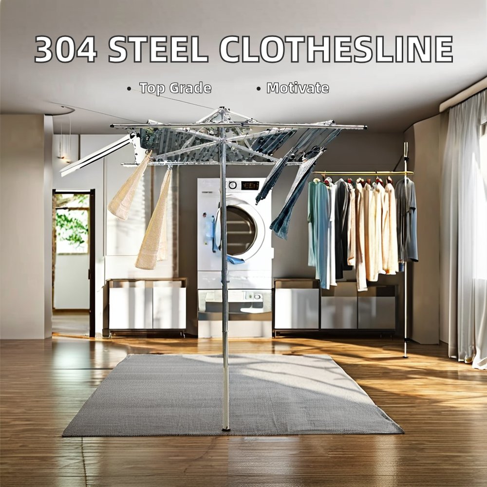 Portable 304 Stainless Steel Cable Retractable Clothesline Drawn Wire Clothes Hanger with Steel String Wire Rope Washing Line