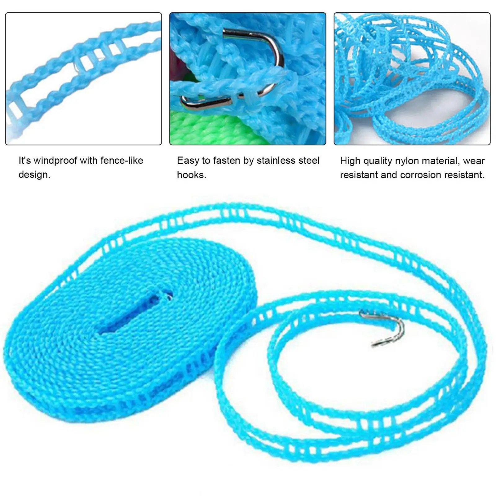 10m Non-Slip Windproof Clotheslines Cloth Drying Stand Outdoor Laundry Rope Tensioner Portable Travel Clothes Line Airing Rope