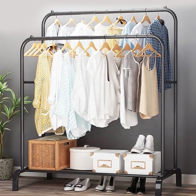 Top-ranked Products Living Room Bedroom Coat Rack Durable Double Pole Clothes Garment Rack