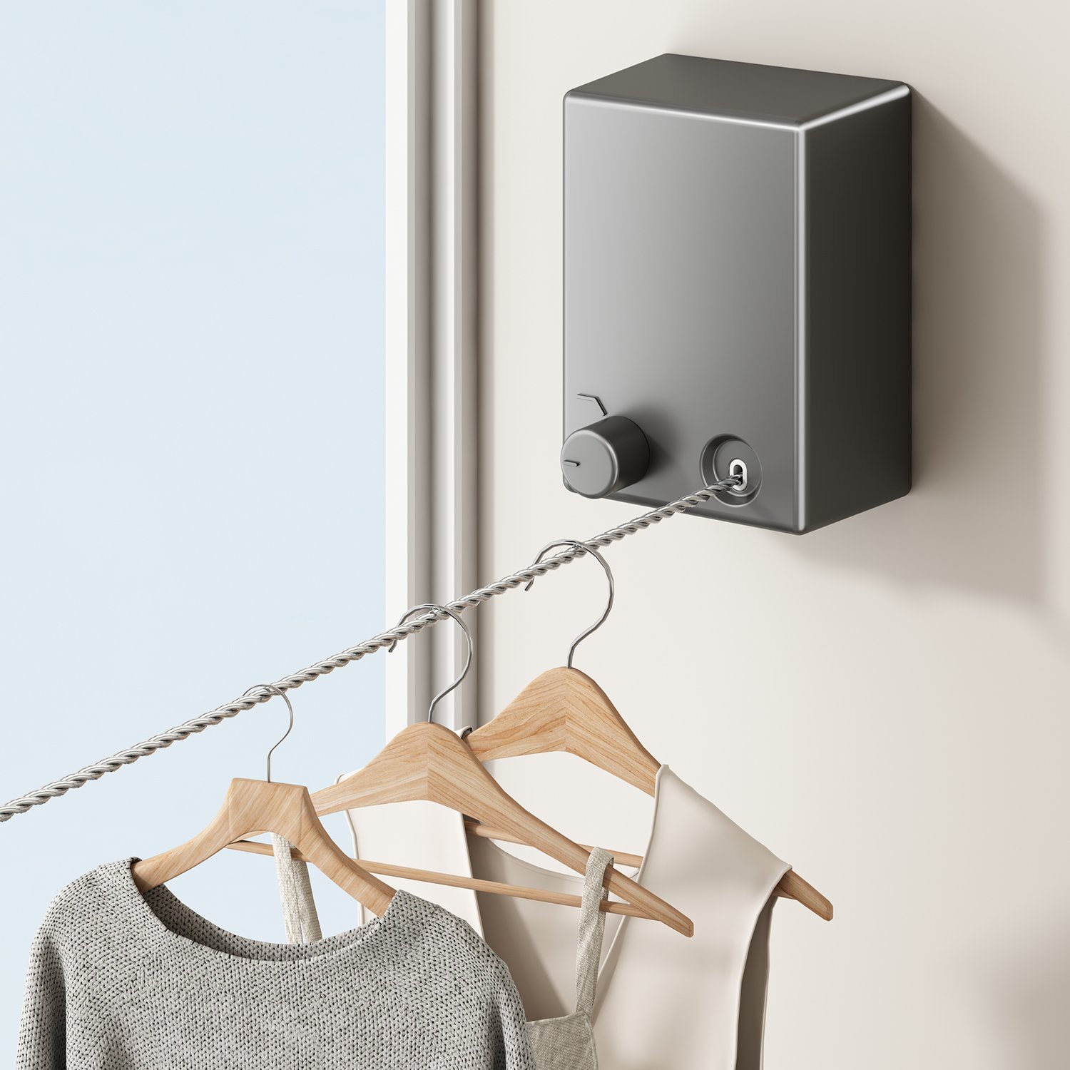 Wall Hanging Indoor Portable Aluminum Clothes Drying Laundry Racks Retractable Clothesline