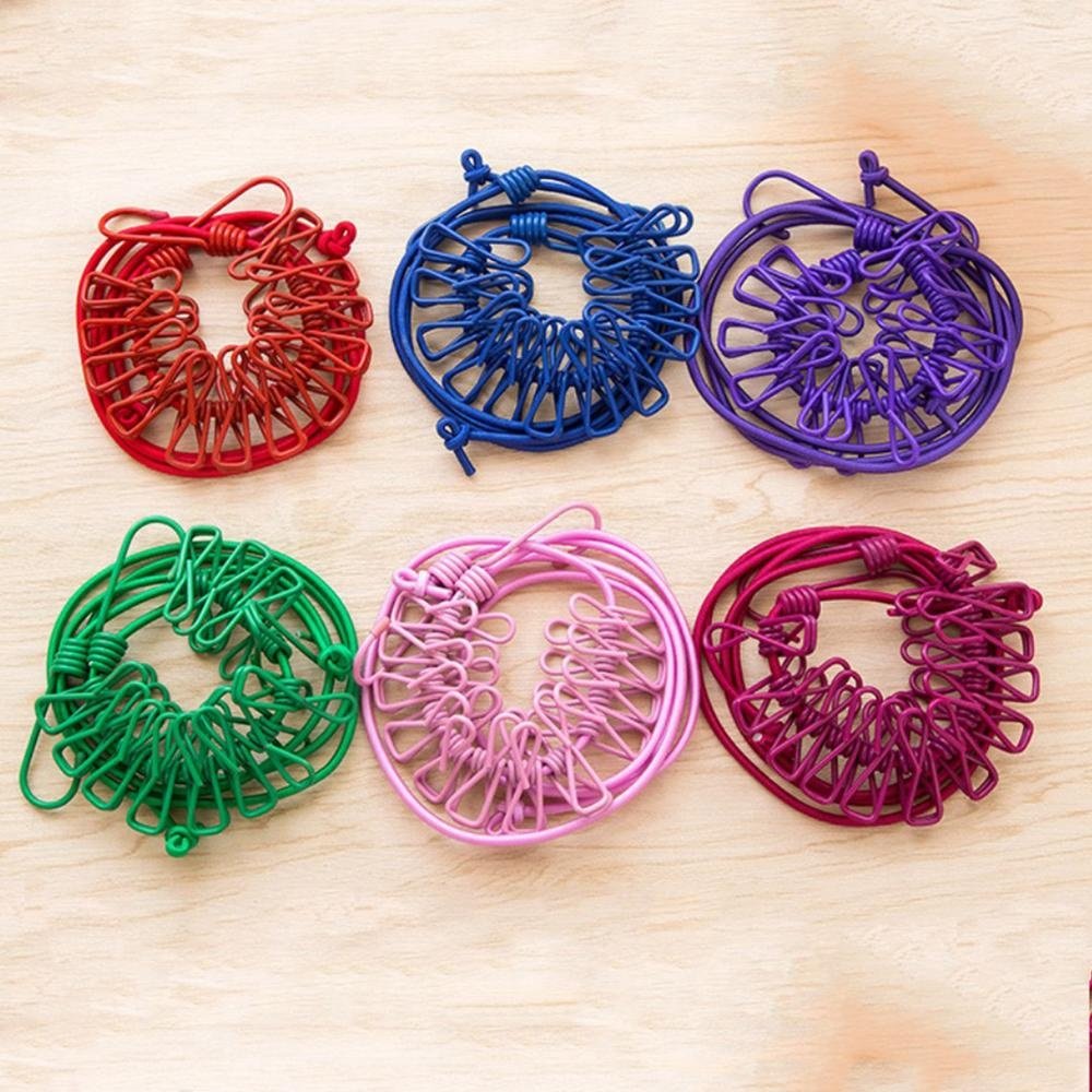 New Product Plastic Windproof Camping Tool Clothesline With 12Pcs Clip