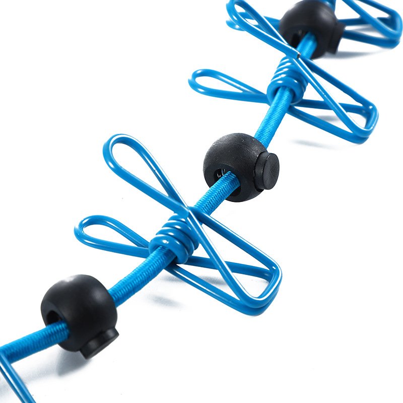 Portable Adjustable Elastic Clothesline with 12pcs Camping Clothesline for Indoor and Outdoor Travel & Camping Use