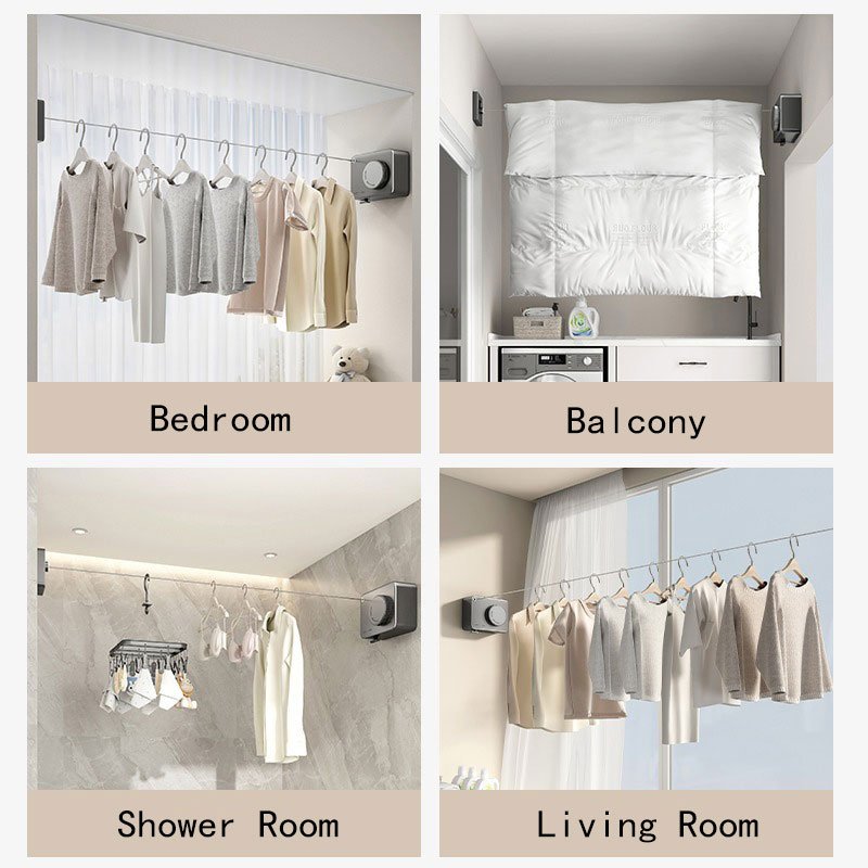 Retractable Clothesline Indoor, Non-Sagging Outdoor Clothes Line Retracting Heavy Duty Clothes Drying Laundry Line Wall Mounted