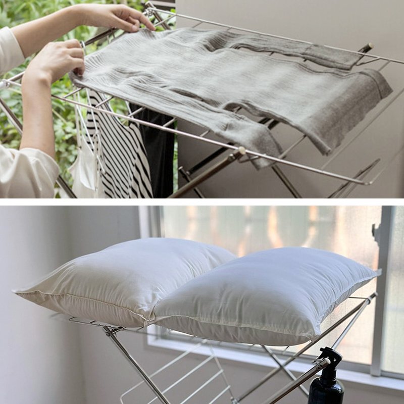 SHIMOYAMA Stainless Steel Collapsible Clothes Drying Rack Metal Sturdy Foldable Laundry Rack For Air Drying Clothing With Wheels