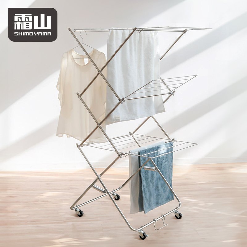 SHIMOYAMA Stainless Steel Collapsible Clothes Drying Rack Metal Sturdy Foldable Laundry Rack For Air Drying Clothing With Wheels