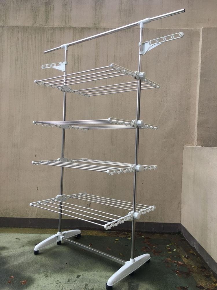 3 tier folding cloth drying rack with moving shelves dryer for clothes hanging cloth rack with 6 wheels