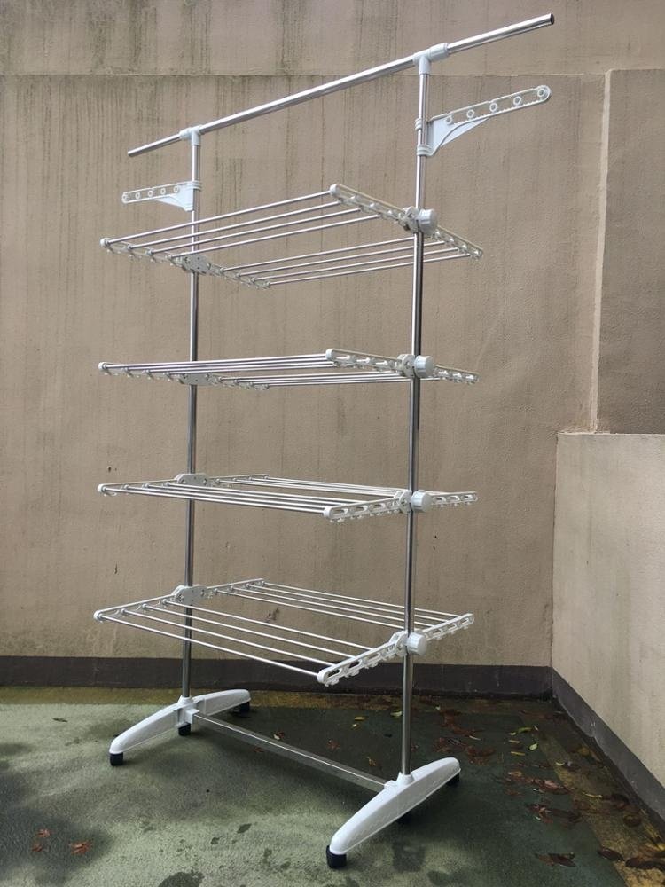 3 tier folding cloth drying rack with moving shelves dryer for clothes hanging cloth rack with 6 wheels