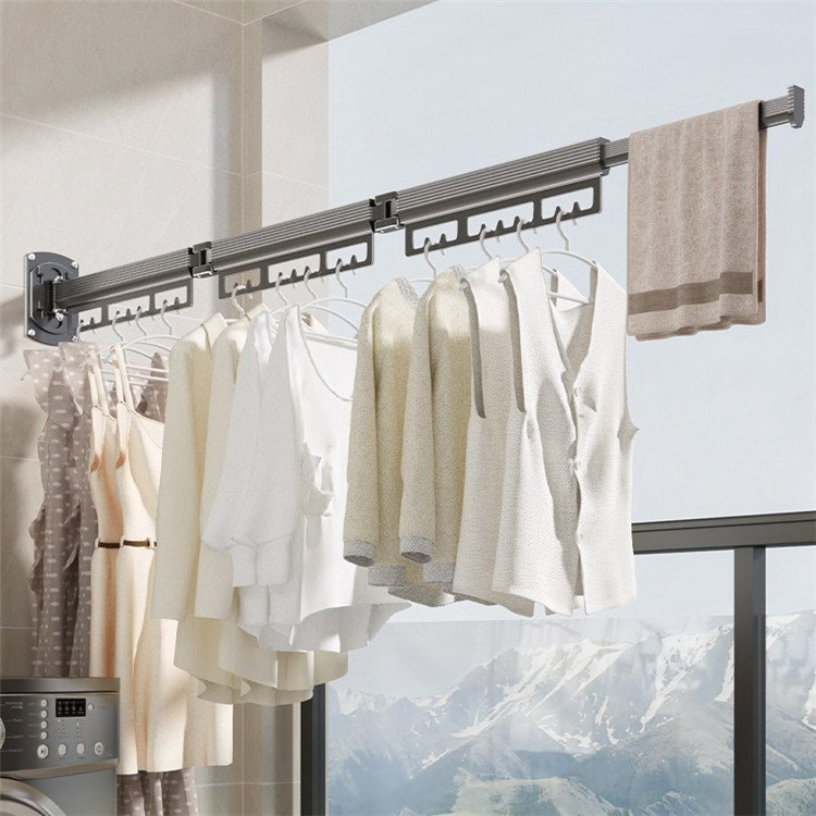 Heavy Duty Foldable Metal Aluminium Collapsible Wall Mounted Retractable Drying Racks For Clothes