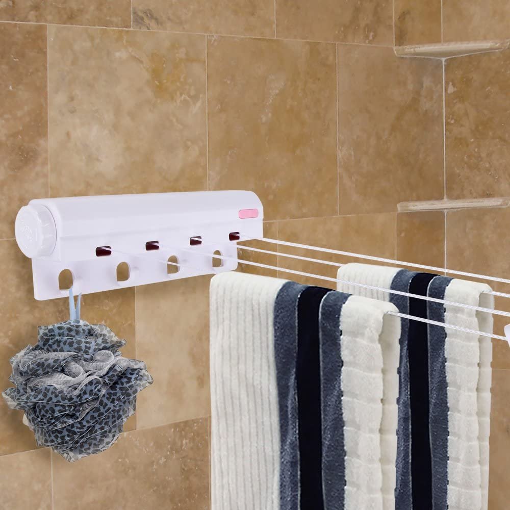 Household Essentials Automatic 4 Line Retractable Clothesline Clothes Dryer with 4 Bonus Hanging Hooks Indoor or Outdoor Use