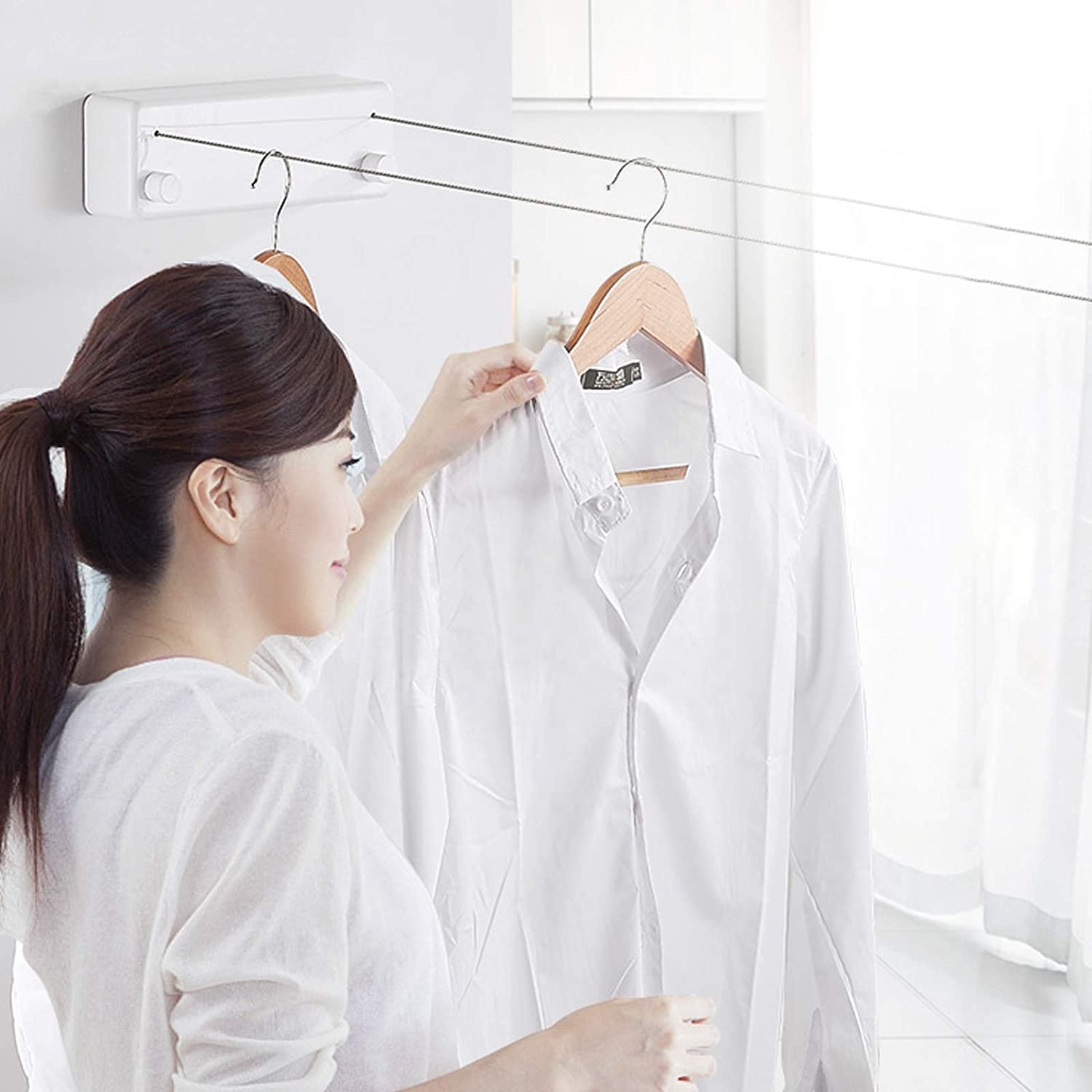 Wall Mounted ABS Japanese Retractable Clothesline Double Clothes Rope for Balcony, Indoor, Outdoor