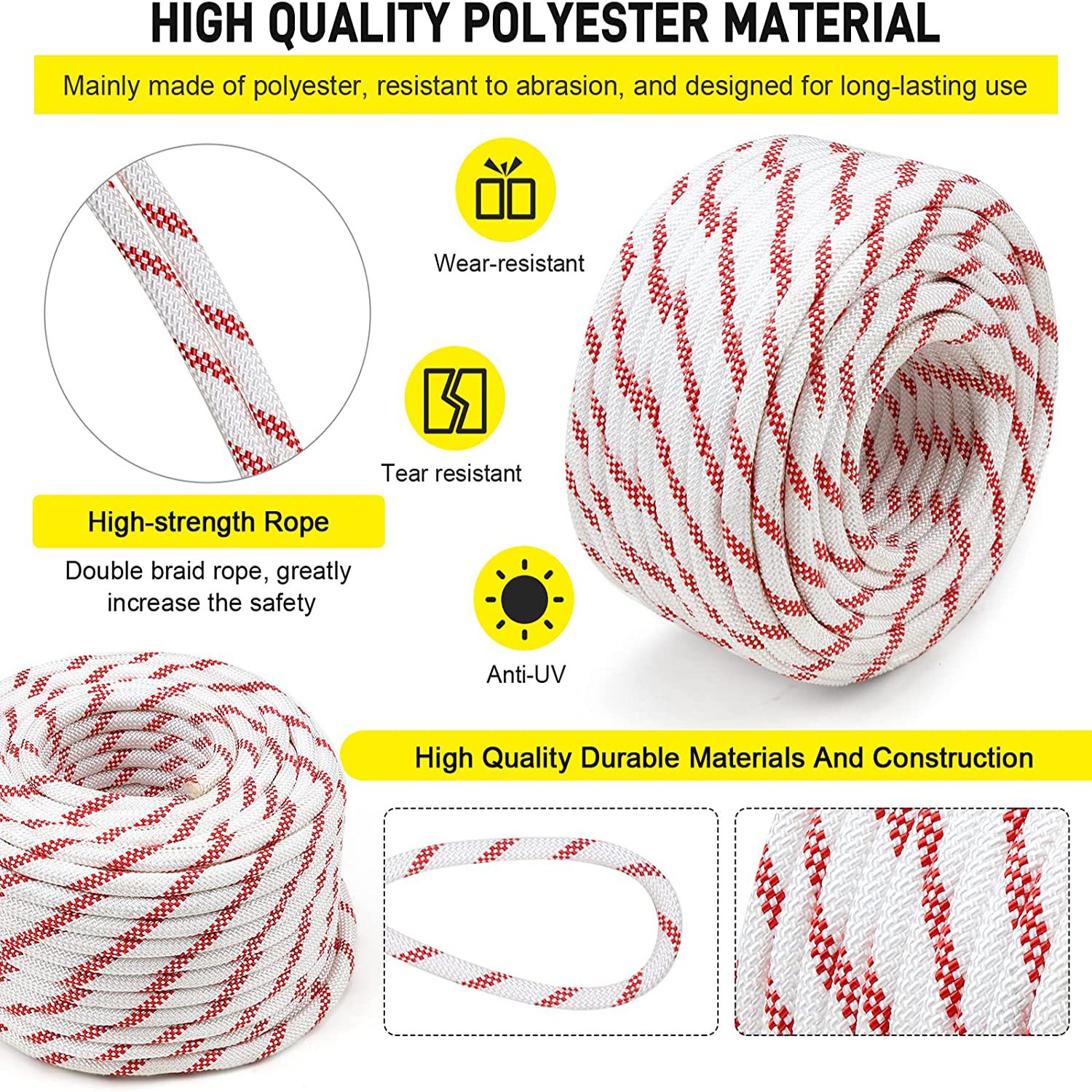 Flagpole Halyard Clothesline Climbing Camping Sailing Swings Double Braid Polyester Arborist Bull Rope High Strength Tree Rope