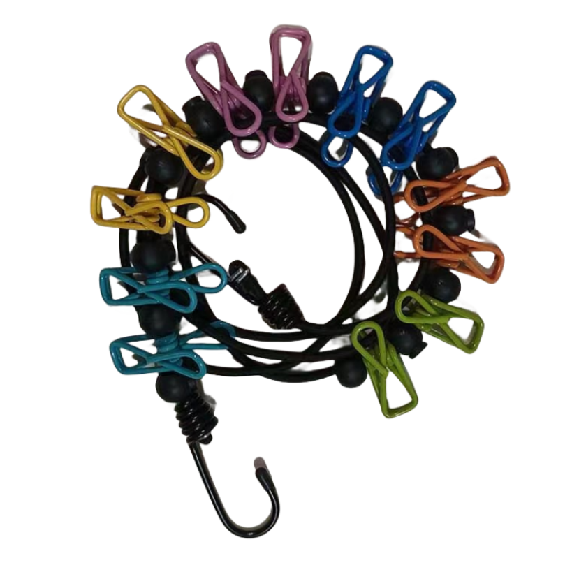 XIWANG Portable Travel Elastic Clothesline Adjustable Clothesline with 12pcs Clothespins Outdoor and Indoor Use Various Colo