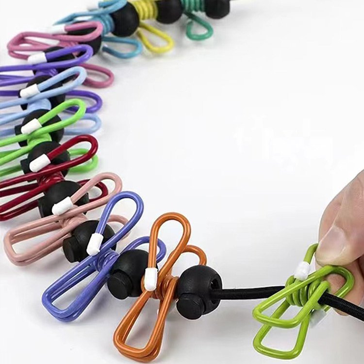 XIWANG Portable Travel Elastic Clothesline Adjustable Clothesline with 12pcs Clothespins Outdoor and Indoor Use Various Colo