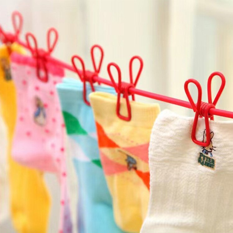 XIWANG Portable Travel Elastic Clothesline Adjustable Clothesline with 12pcs Clothespins Outdoor and Indoor Use Various Colo