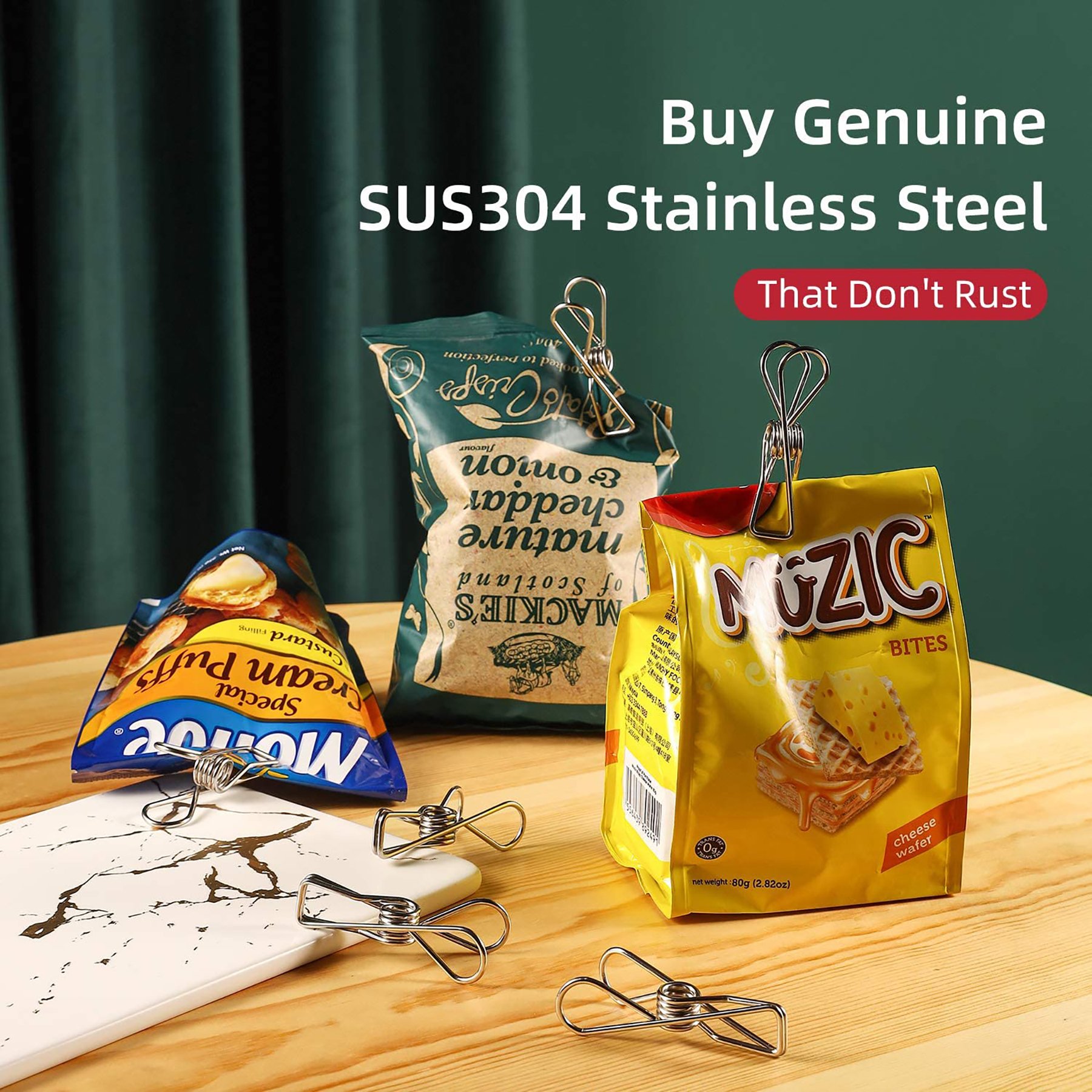 Multipurpose Stainless Steel Clothespins spring Clips Drying Pegs Clamps for Clothesline Outdoor Kitchen Food Bag clips