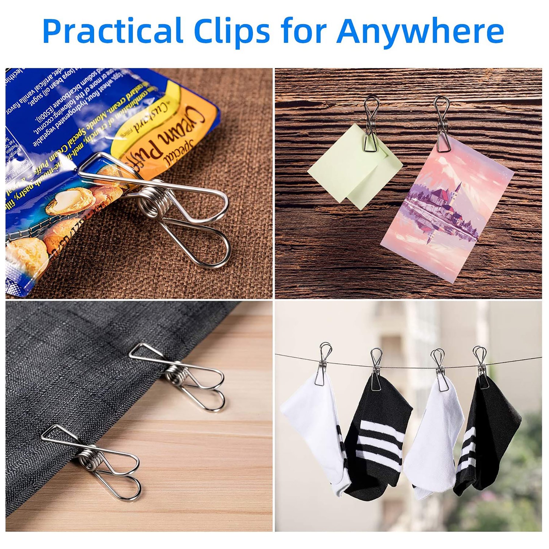 Multipurpose Stainless Steel Clothespins spring Clips Drying Pegs Clamps for Clothesline Outdoor Kitchen Food Bag clips
