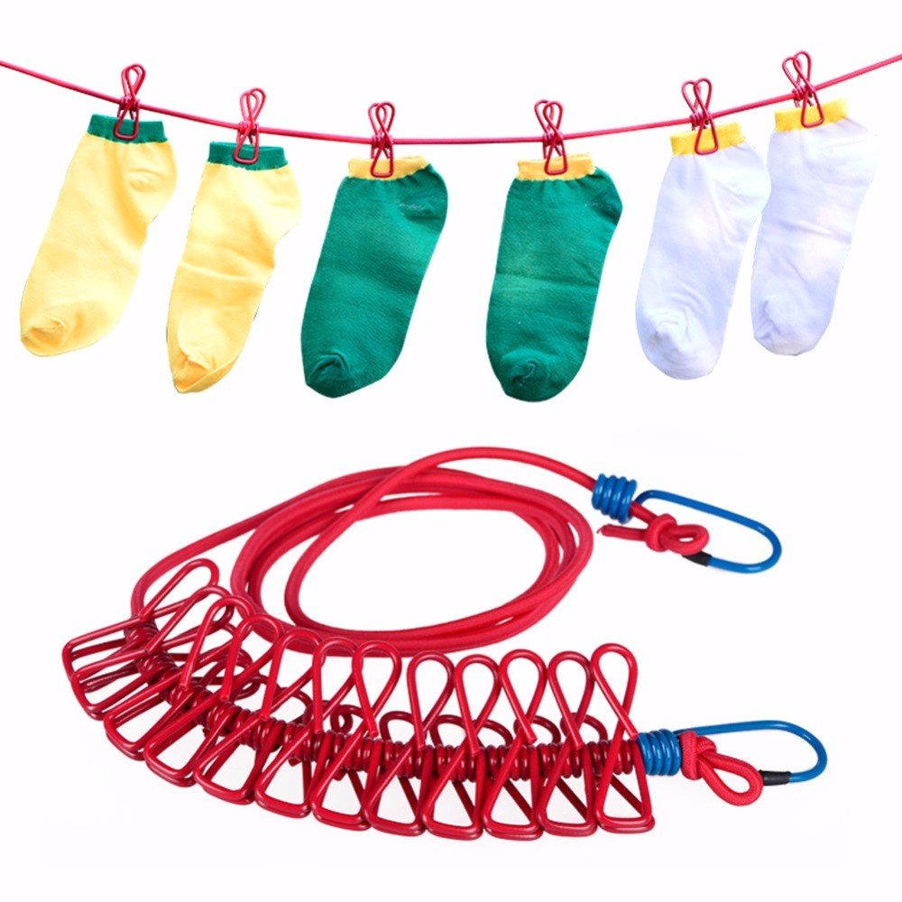 Hot sale Non-Slip Travel Retractable Laundry Clothesline Clothes Line Rope For Outdoor Camping with clips
