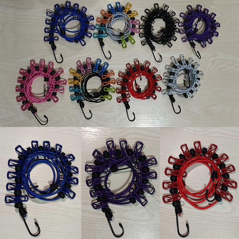 Hot Sale Windproof Clothes Lines Indoor Outdoor Drying Clothes Camping Ceiling Rack Portable with 12 clothes clips Rope