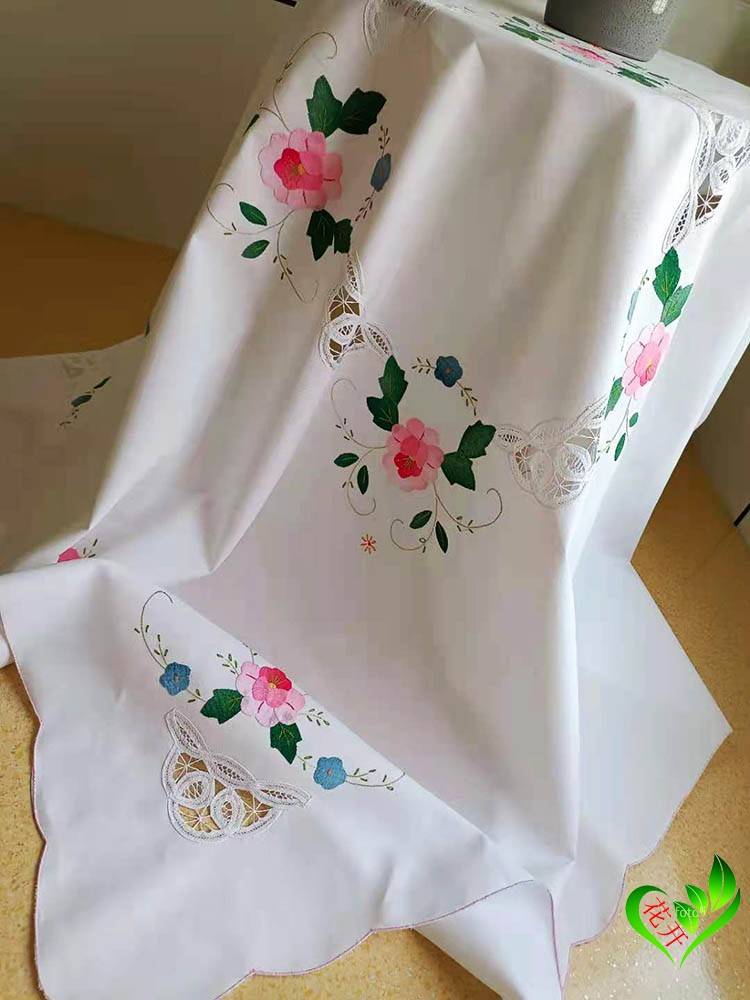 5 -piece original single white pure cotton tablecloth Clear hand embroidery, budding, handkerchief, TV towel sofa towel