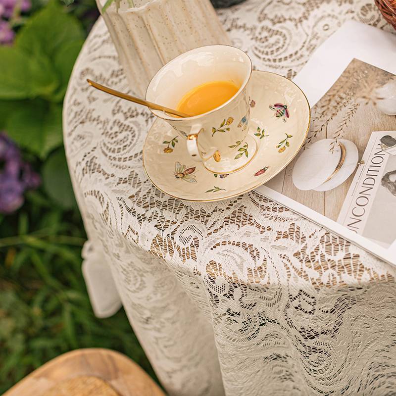 French white lace table cloth long square coffee table cloth