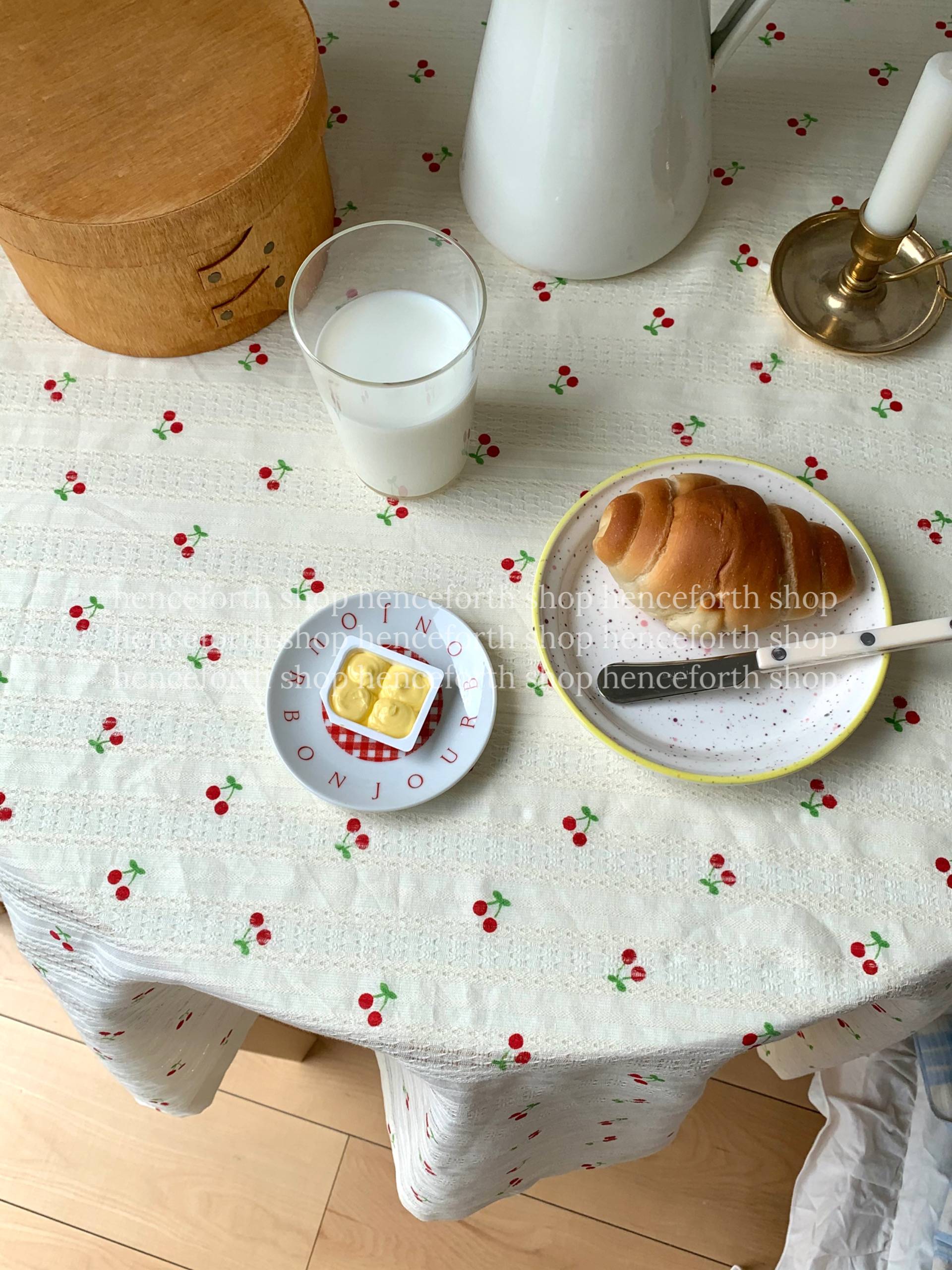 HENCEFORTH new tablecloth cherry print desk Gaibu home hanging cloth ins -hanging INS wind hollow base cloth cotton