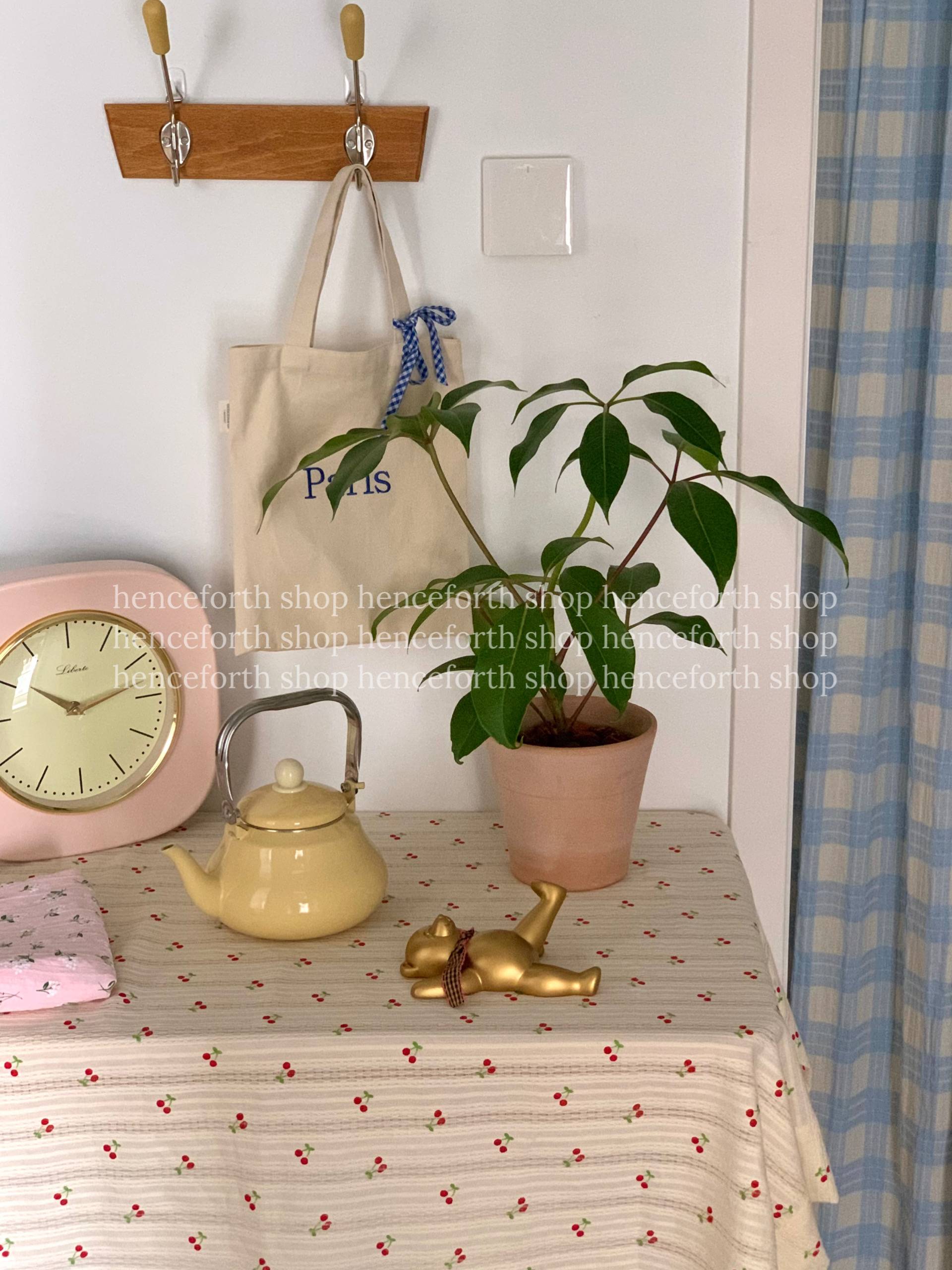 HENCEFORTH new tablecloth cherry print desk Gaibu home hanging cloth ins -hanging INS wind hollow base cloth cotton