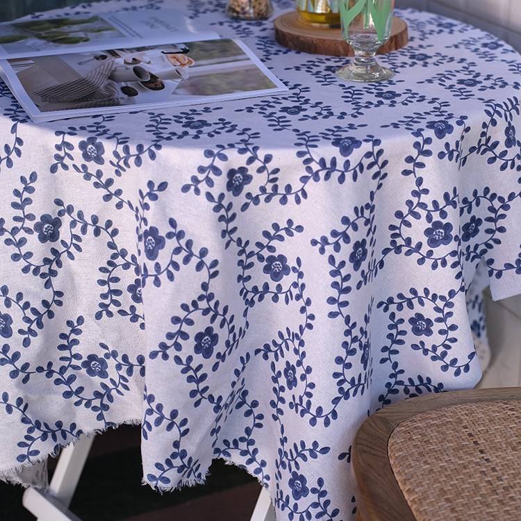 Retro Japanese blue plums vine tablecloth Ins Hanfeng blue and white porcelain cotton linen cloth curtain cloth camera background cloth