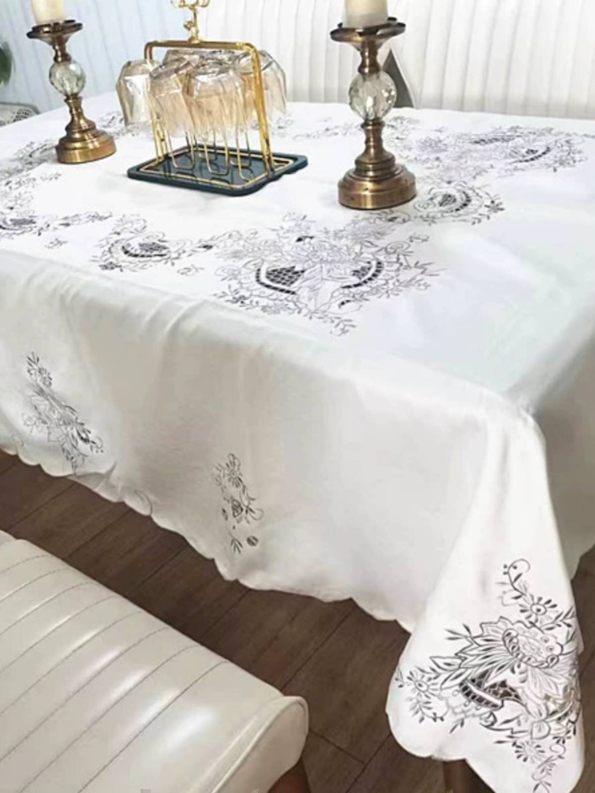 European -style satin hollow machine embroidered tablecloth