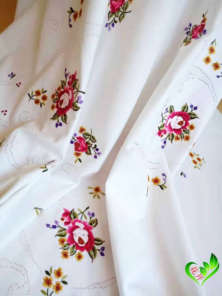 Handmade embroidery table cloth small fresh white pure cotton hand embroidered table cloth embroidered color embroidery flower round tissue