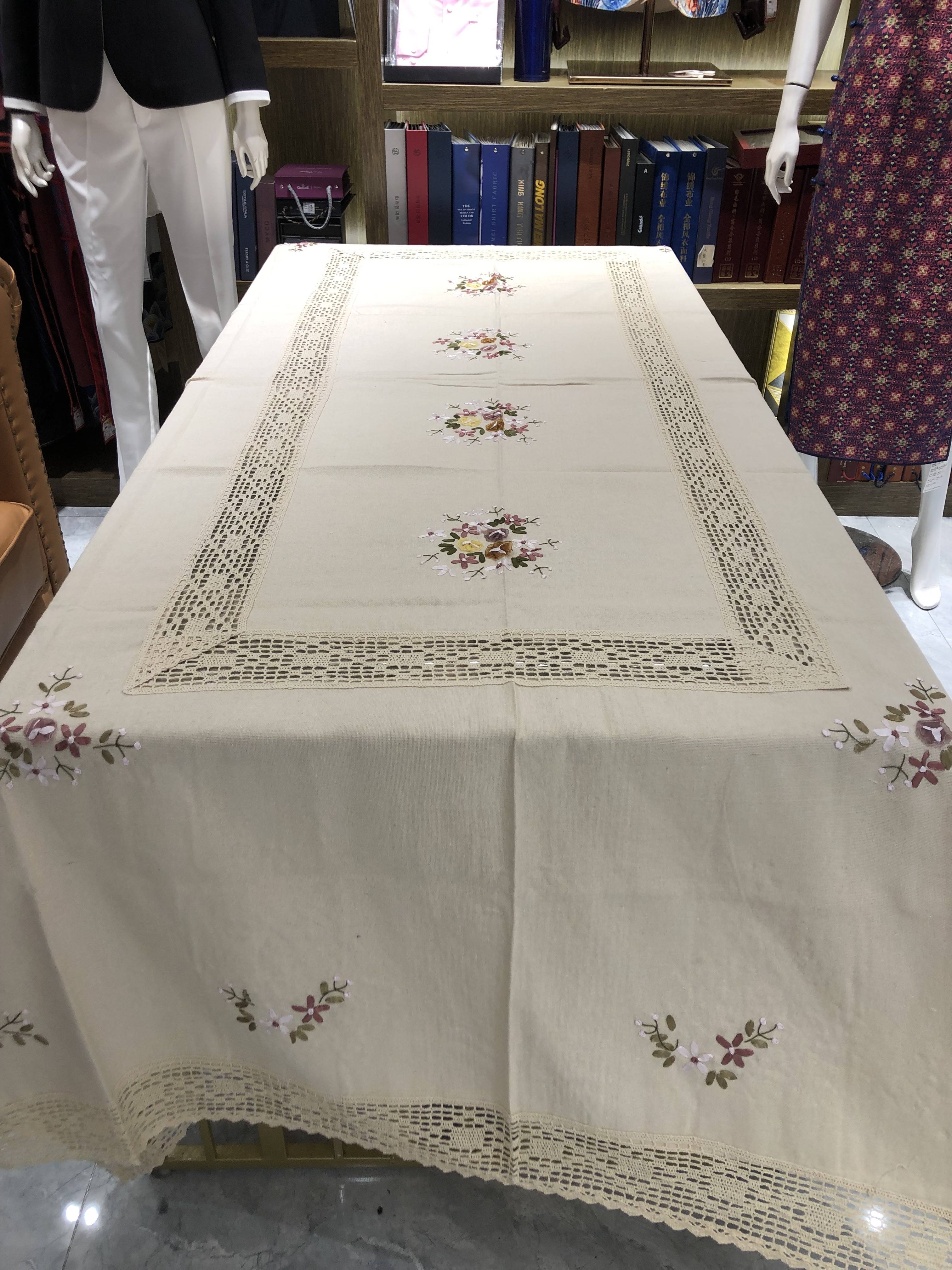Dining table cloth coffee table cushion cloth household multi -function cover cloth cotton and linen handmade ribbon embroidery thick cloth