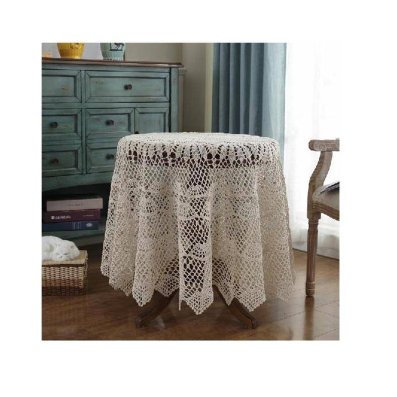 White table cloth long round hook needle lace weaving hook Chinese handmade round hollow woven fabric is simple.art