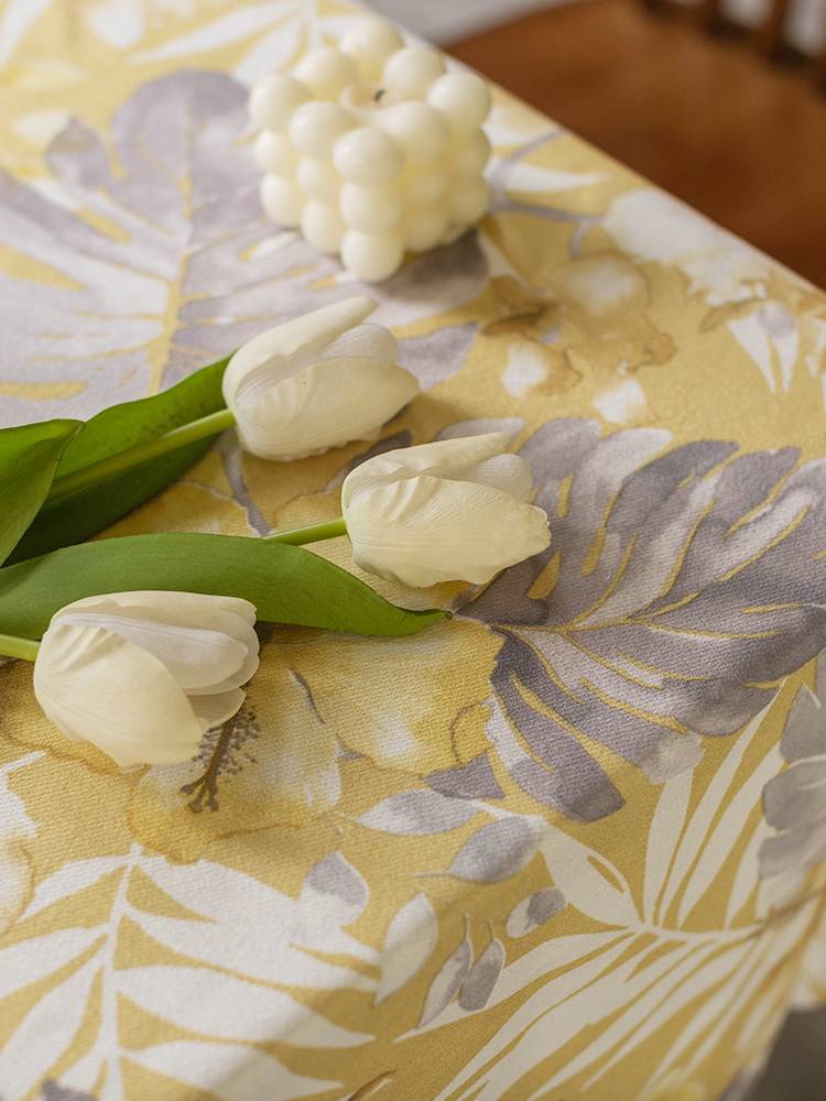 Retro cotton and linen hand -painted plant flower tablecloth