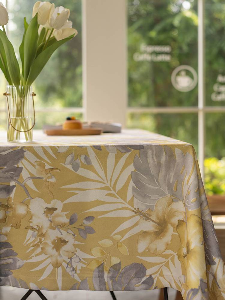 Retro cotton and linen hand -painted plant flower tablecloth