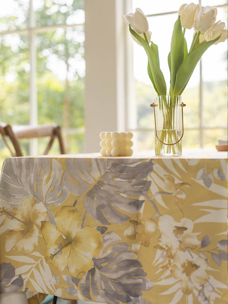 Retro cotton and linen hand -painted plant flower tablecloth
