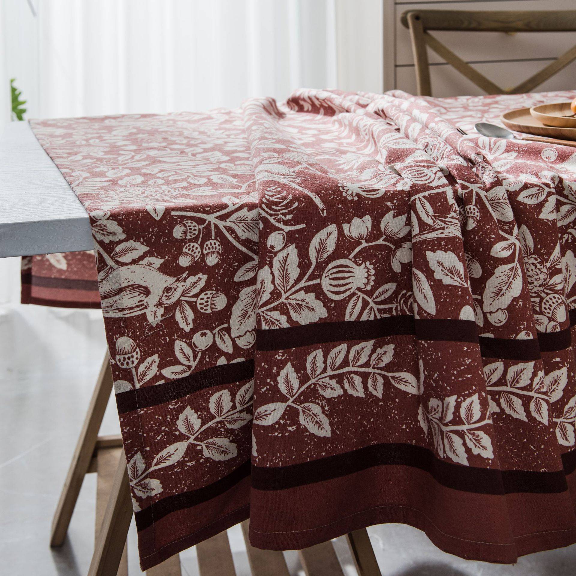 Dining table cloth flower and birds American rural cotton cloth