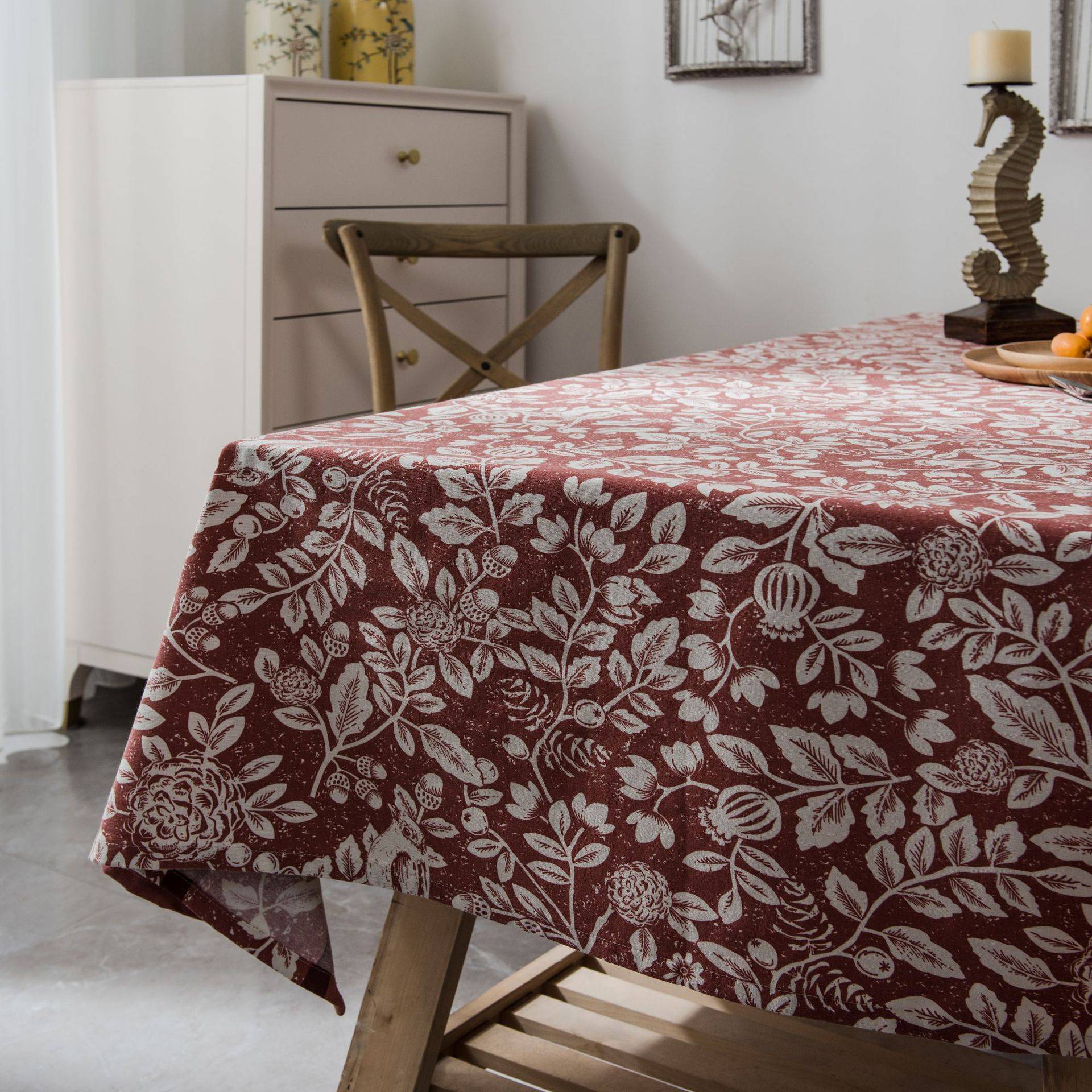 Dining table cloth flower and birds American rural cotton cloth