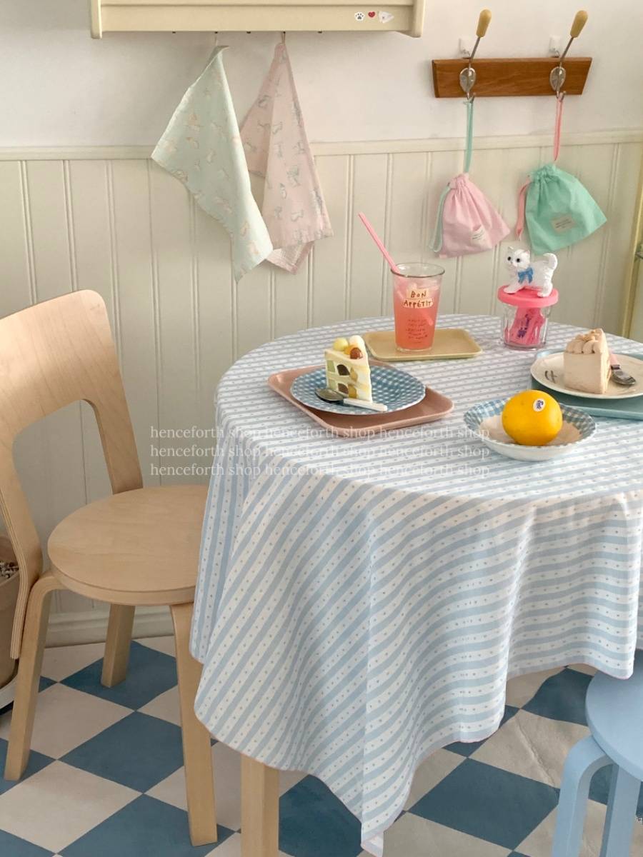 henceforth homemade light blue striped table cloth cover color lock edge creative background cloth ins