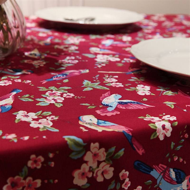 Speed yellow flower and bird table cloth American retro flower pure cotton canvas