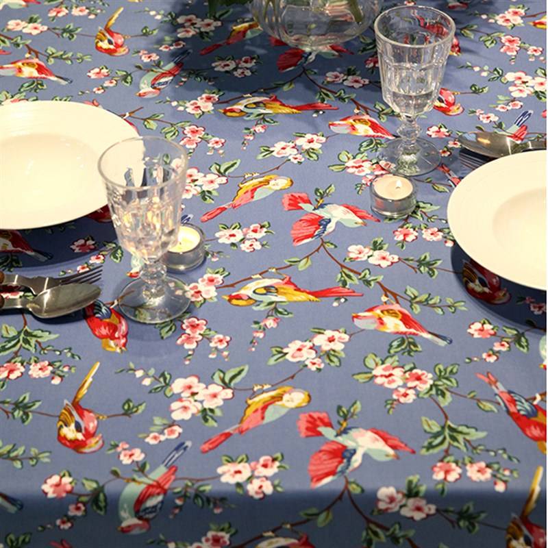 Speed yellow flower and bird table cloth American retro flower pure cotton canvas