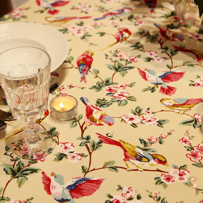 Speed yellow flower and bird table cloth American retro flower pure cotton canvas