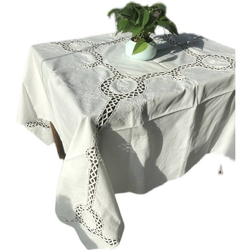 European -style cotton dining table cloth coffee table decoration cloth net red photo wild cloth pure white hollow hand embroidery