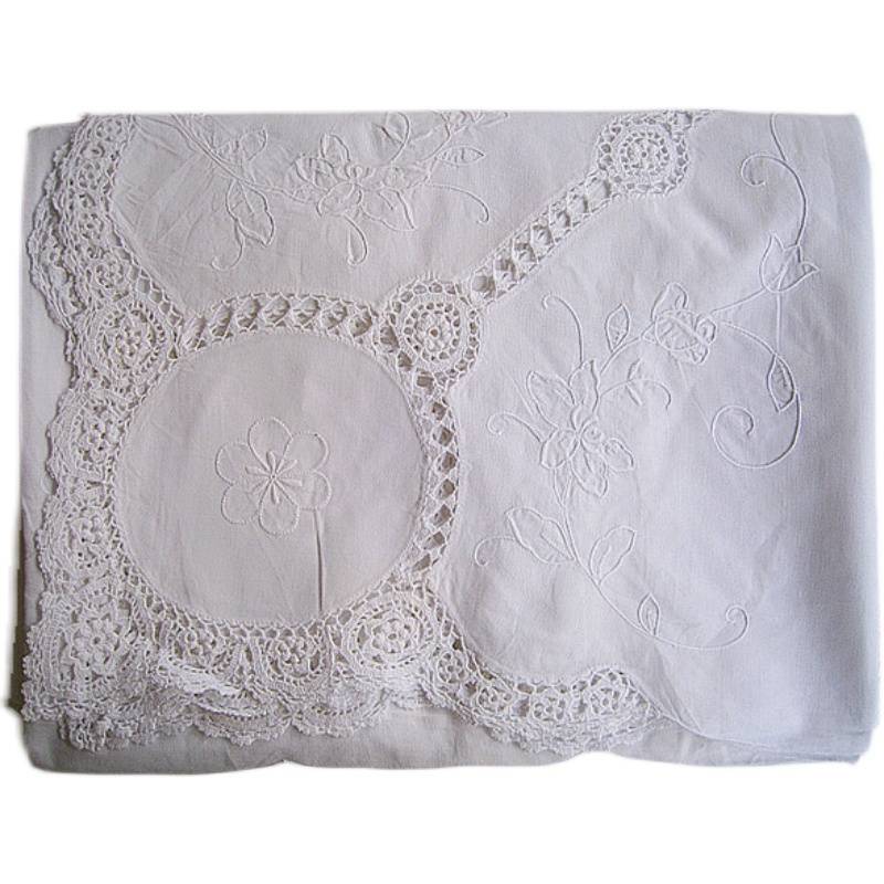 White hand embroidered table cloth cloth cotton hook flower solid color