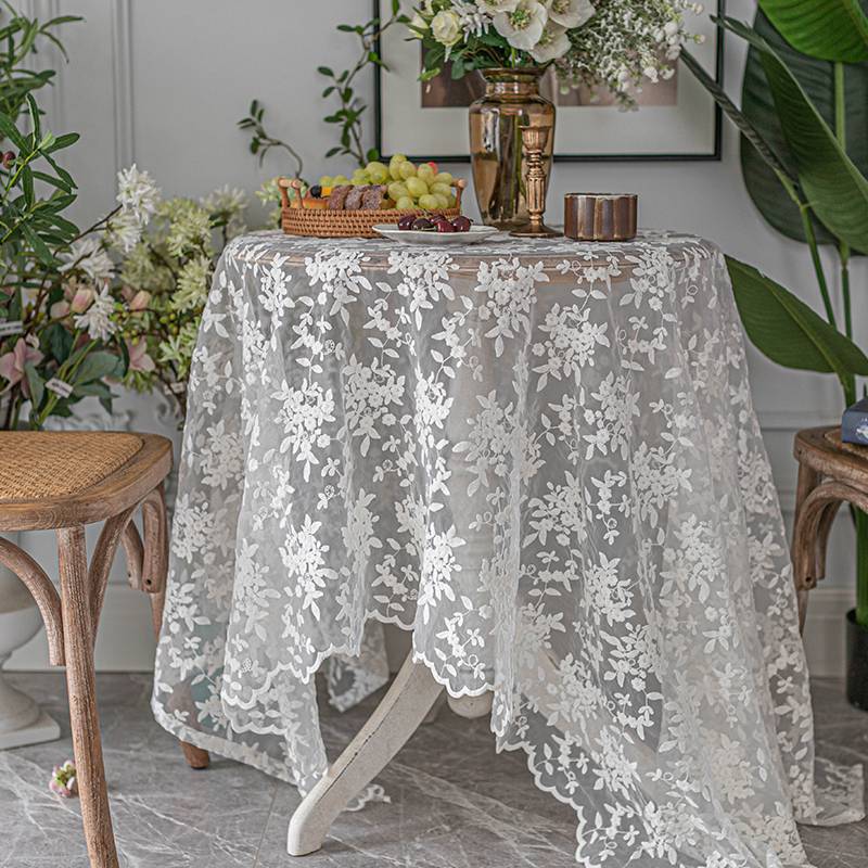 White French lace desk cloth embroidery high -level cloth square shooting prop to shoot props American style light luxury round table cloth