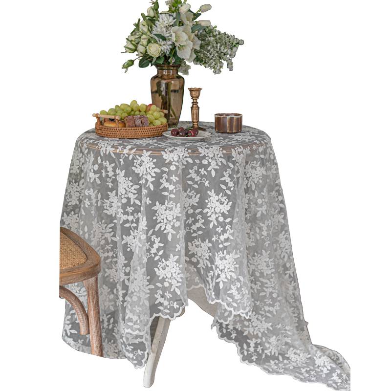 White French lace desk cloth embroidery high -level cloth square shooting prop to shoot props American style light luxury round table cloth
