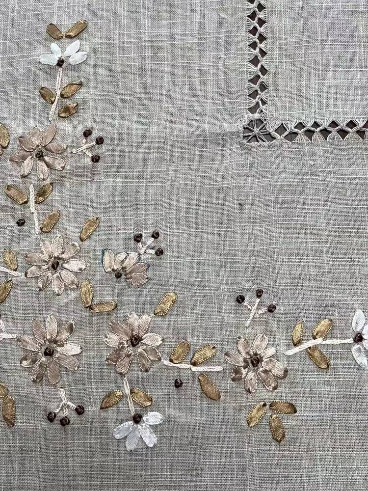 Line (170*270) handmade ribbon embroidered beige handmade silk coffee table cloth tissue