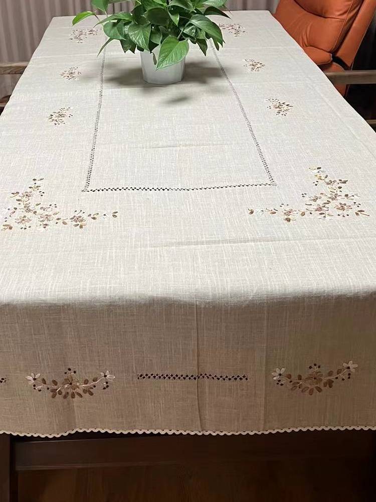 Line (170*270) handmade ribbon embroidered beige handmade silk coffee table cloth tissue