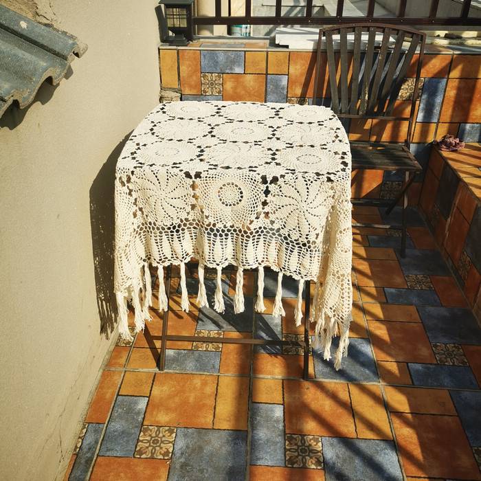 Fresh water lotus pure cotton handmade hook hollow retro lace Su table cloth round coffee table square square