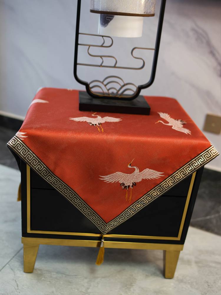 Xianhe Chinese tablecloth Classical Chinese style square dust cloth refrigerator lid cloth lid wine red bedside cabinet coffee table tissue